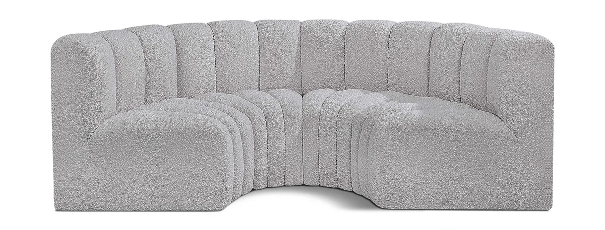 Arc - Boucle Fabric 4 Piece U-Shaped Modular Sofa - Gray