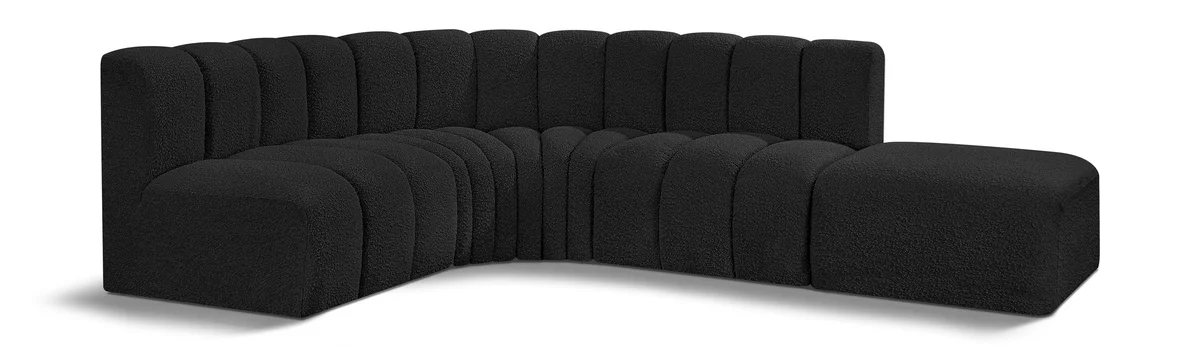 Arc - Boucle Fabric 5 Piece Corner Modular Sofa - Black