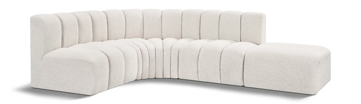 Arc - Boucle Fabric 5 Piece Corner Modular Sofa - Cream