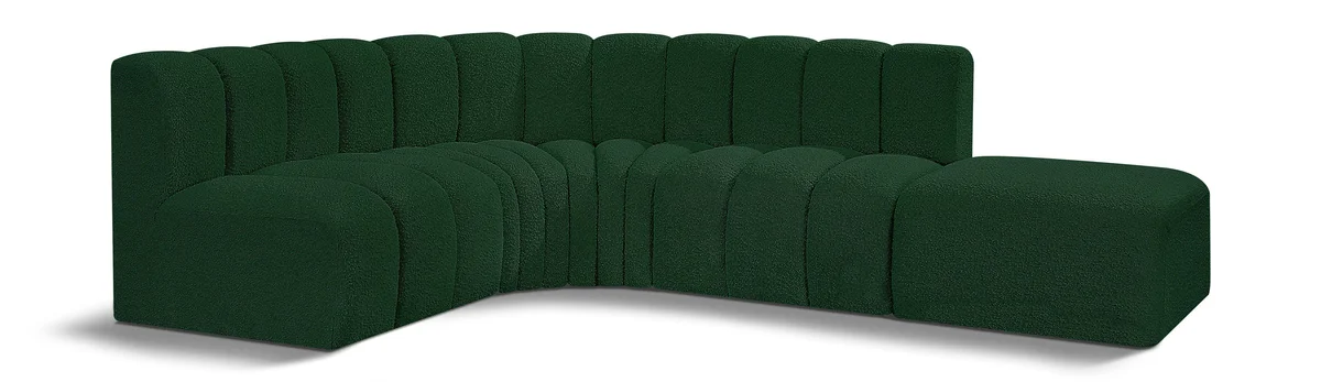 Arc - Boucle Fabric 5 Piece Corner Modular Sofa - Green