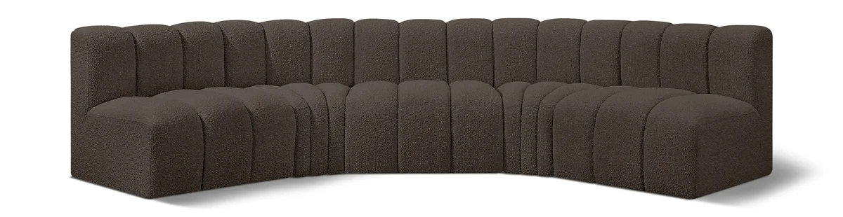 Arc - Boucle Fabric 5 Piece U-Shaped Modular Sofa - Brown