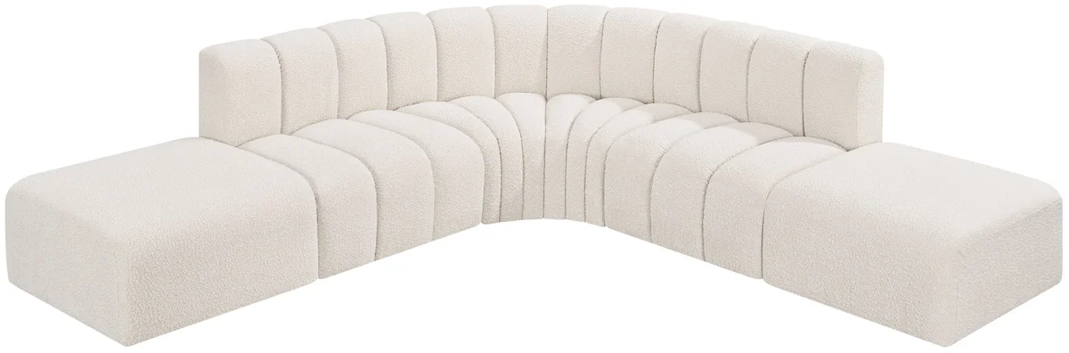 Arc - Boucle Fabric 6 Piece Corner Modular Sofa - Cream - View 2