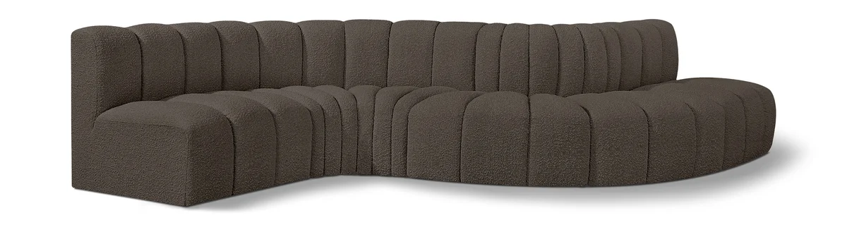 Arc - Boucle Fabric 6 Piece Curved Modular Sofa - Brown