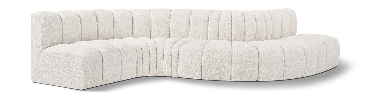 Arc - Boucle Fabric 6 Piece Curved Modular Sofa - Cream