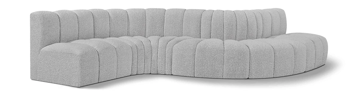Arc - Boucle Fabric 6 Piece Curved Modular Sofa - Gray