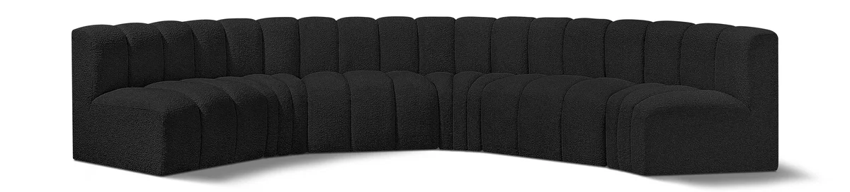 Arc - Boucle Fabric 6 Piece U-Shaped Modular Sofa - Black