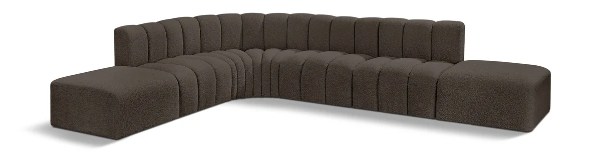 Arc - Boucle Fabric 7 Piece Corner Modular Sofa - Brown