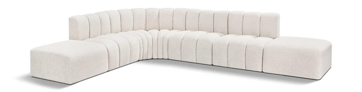 Arc - Boucle Fabric 7 Piece Corner Modular Sofa - Cream