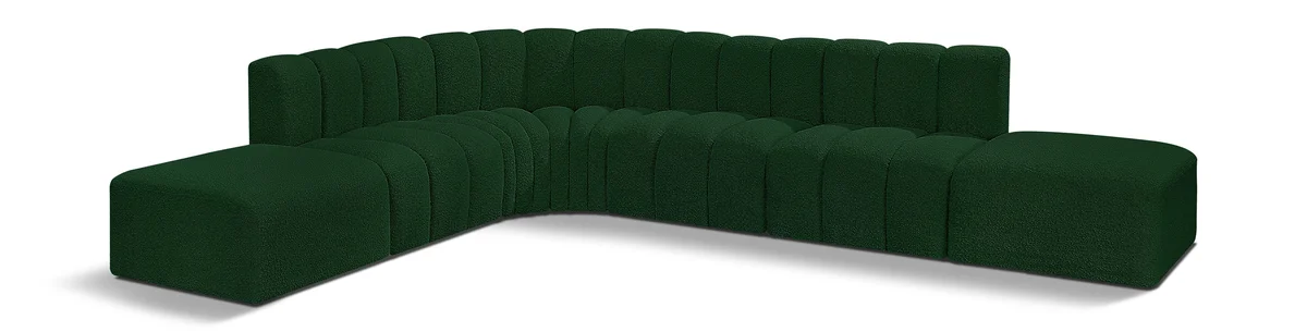Arc - Boucle Fabric 7 Piece Corner Modular Sofa - Green