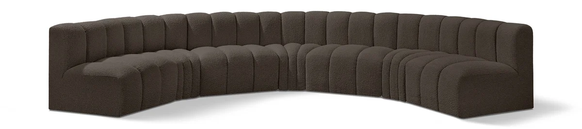 Arc - Boucle Fabric 7 Piece U-Shaped Modular Sofa - Brown
