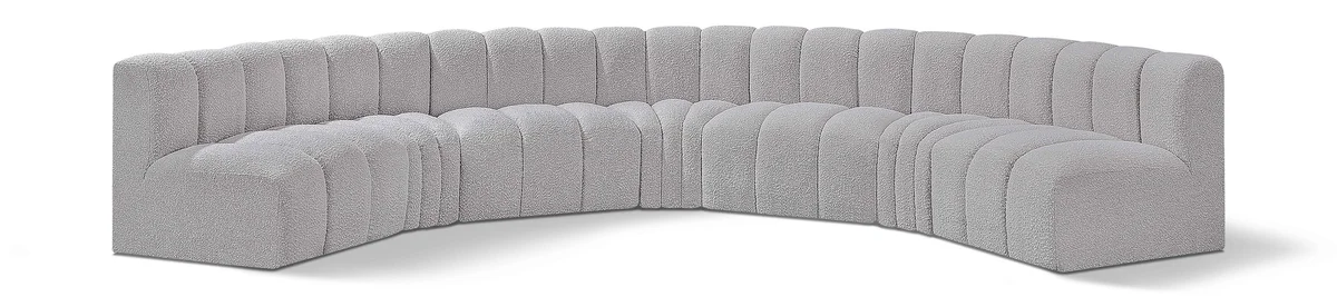 Arc - Boucle Fabric 7 Piece U-Shaped Modular Sofa - Gray