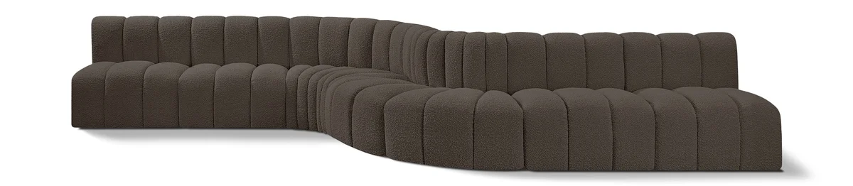 Arc - Boucle Fabric 8 Piece Curved Modular Sofa - Brown