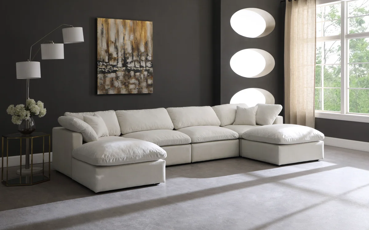 Plush - 6 Piece Modular Double Chaise Sectional - Cream - View 2