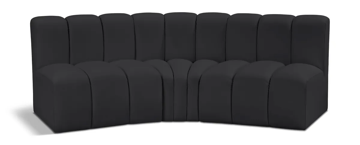 Arc - Faux Leather 3 Piece Modular Corner Sofa - Black