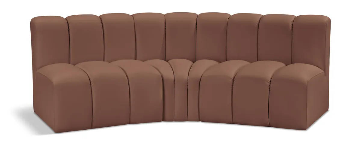 Arc - Faux Leather 3 Piece Modular Corner Sofa - Cognac