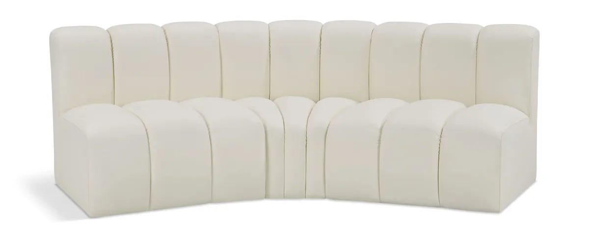 Arc - Faux Leather 3 Piece Modular Corner Sofa - Cream
