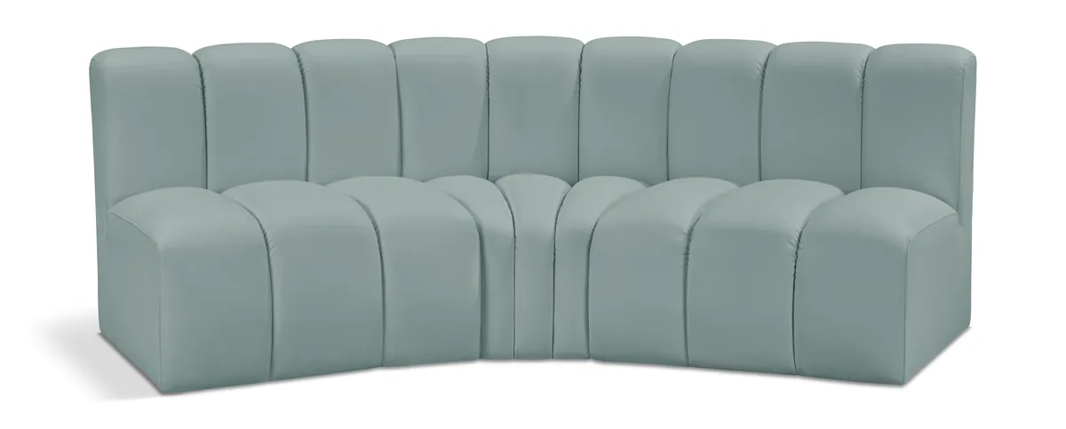 Arc - Faux Leather 3 Piece Modular Corner Sofa - Mint Green