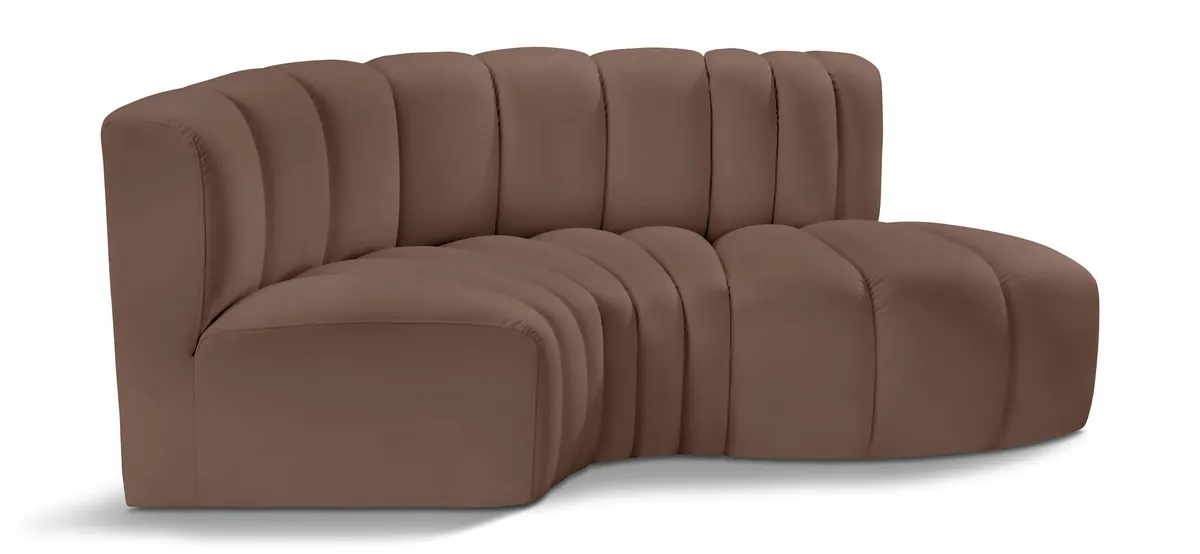 Arc - Faux Leather 3 Piece Modular L-Shaped Sofa - Brown