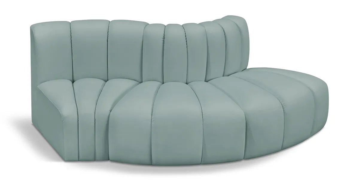 Arc - Faux Leather 3 Piece Modular Sofa - Mint Green