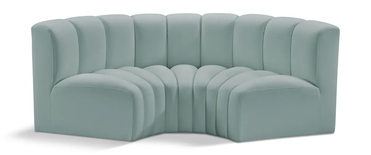 Arc - Faux Leather 3 Piece Modular U-Shaped Sofa - Mint Green
