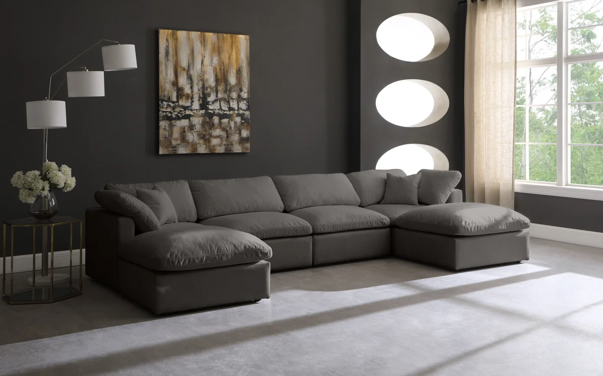 Plush - 6 Piece Modular Double Chaise Sectional - Gray - View 2
