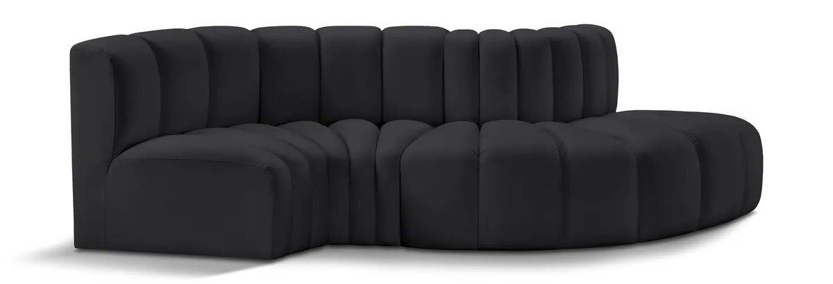 Arc - Faux Leather 4 Piece L-Shaped Modular Sofa - Black