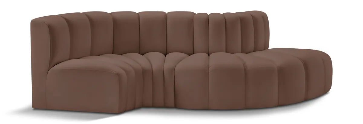 Arc - Faux Leather 4 Piece L-Shaped Modular Sofa - Brown