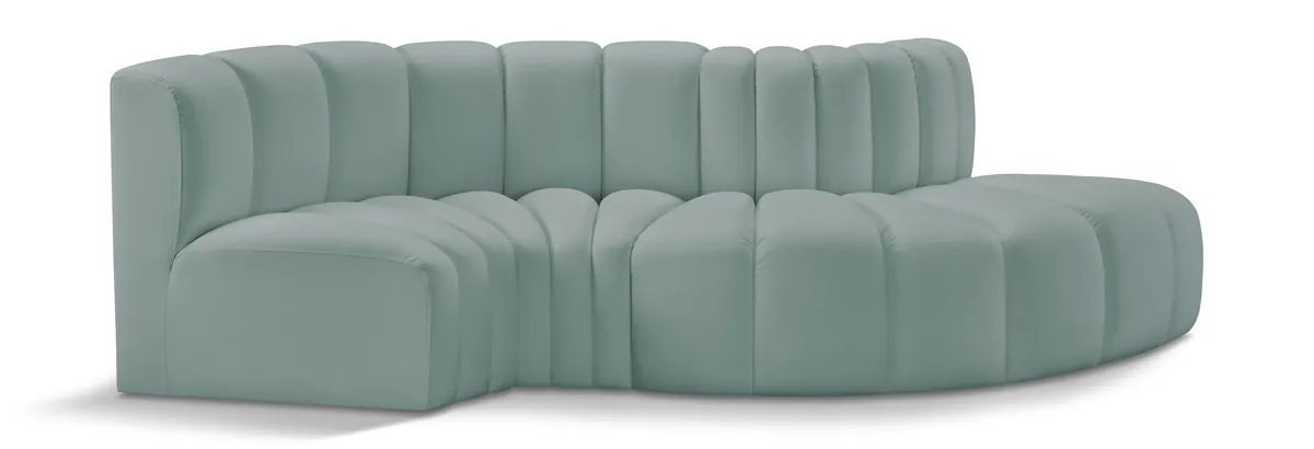 Arc - Faux Leather 4 Piece L-Shaped Modular Sofa - Mint Green