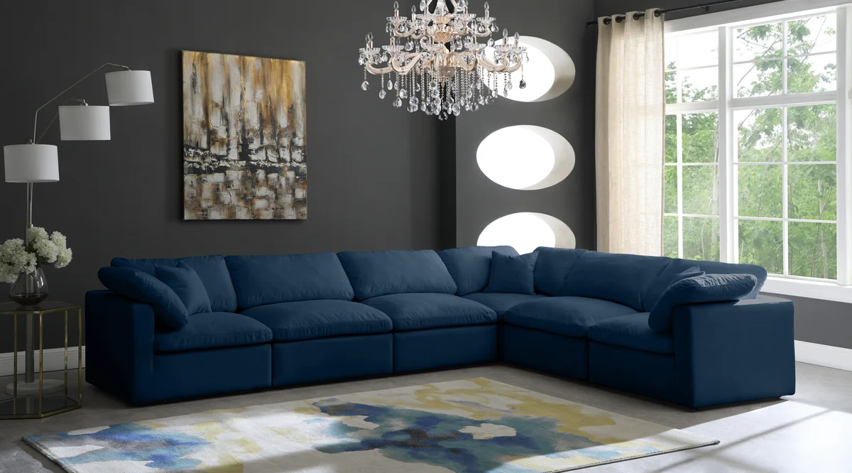 Plush - 6 Piece Modular Corner Sectional - Navy - View 2