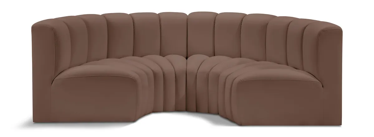 Arc - Faux Leather 4 Piece U-Shaped Modular Sofa - Brown