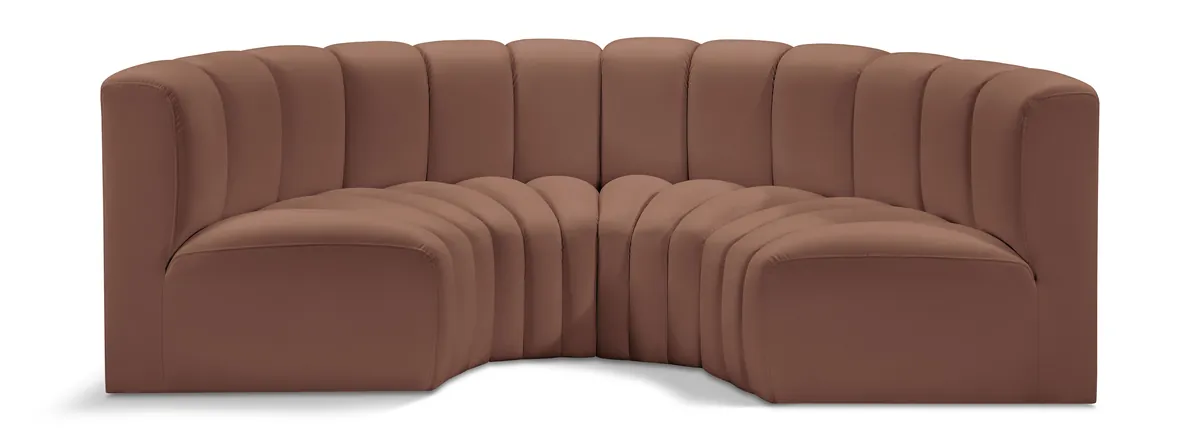 Arc - Faux Leather 4 Piece U-Shaped Modular Sofa - Cognac