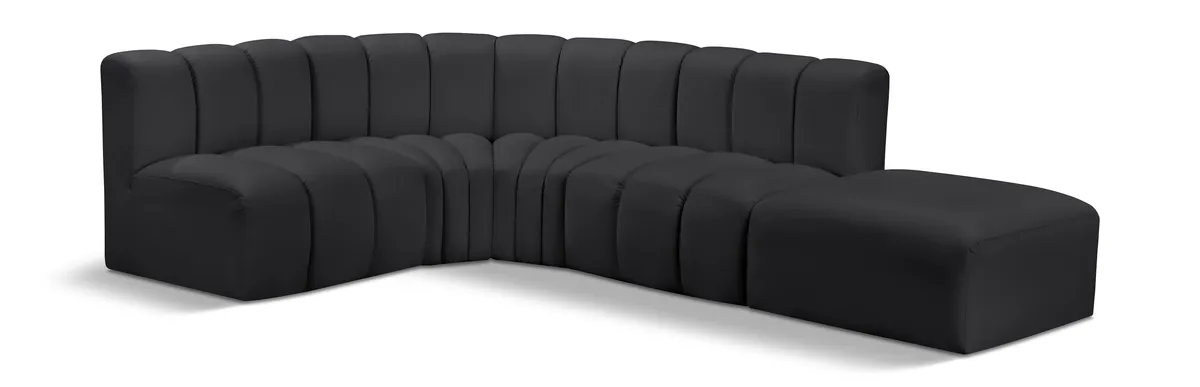Arc - Faux Leather 5 Piece Corner Modular Sofa - Black