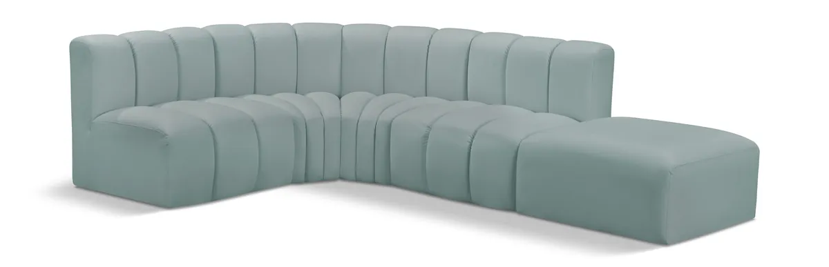 Arc - Faux Leather 5 Piece Corner Modular Sofa - Mint Green