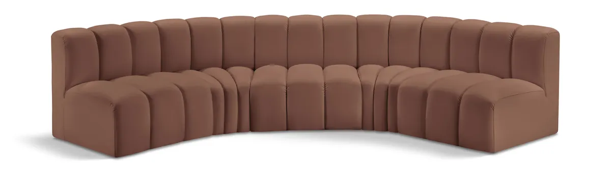 Arc - Faux Leather 5 Piece U-Shaped Modular Sofa - Cognac