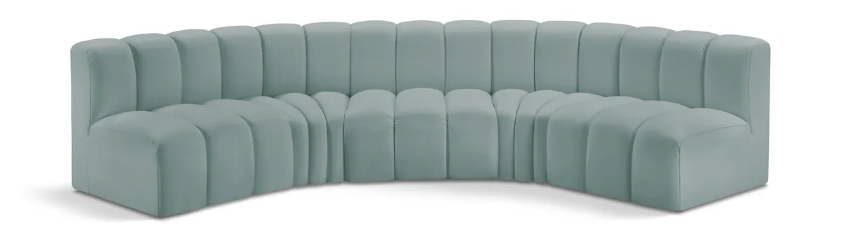 Arc - Faux Leather 5 Piece U-Shaped Modular Sofa - Mint Green