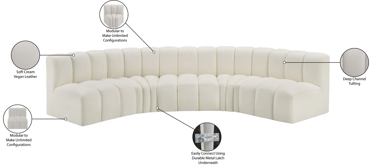 Arc - Faux Leather 5 Piece U-Shaped Modular Sofa - Cream - View 2