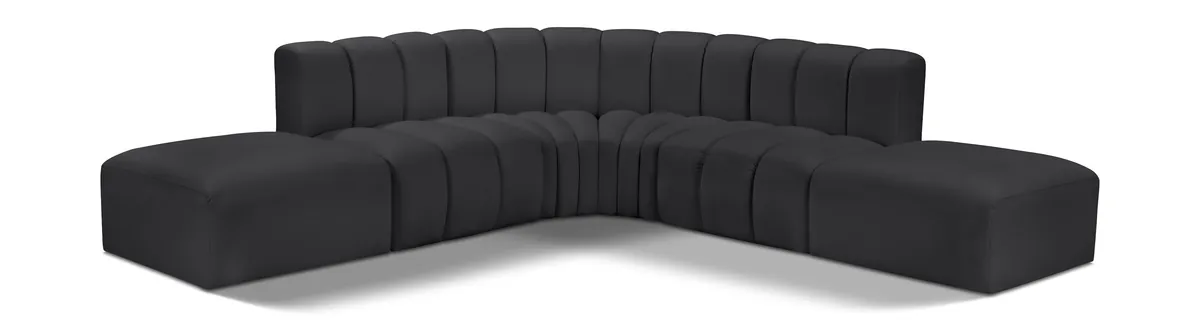 Arc - Faux Leather 6 Piece Corner Modular Sofa - Black