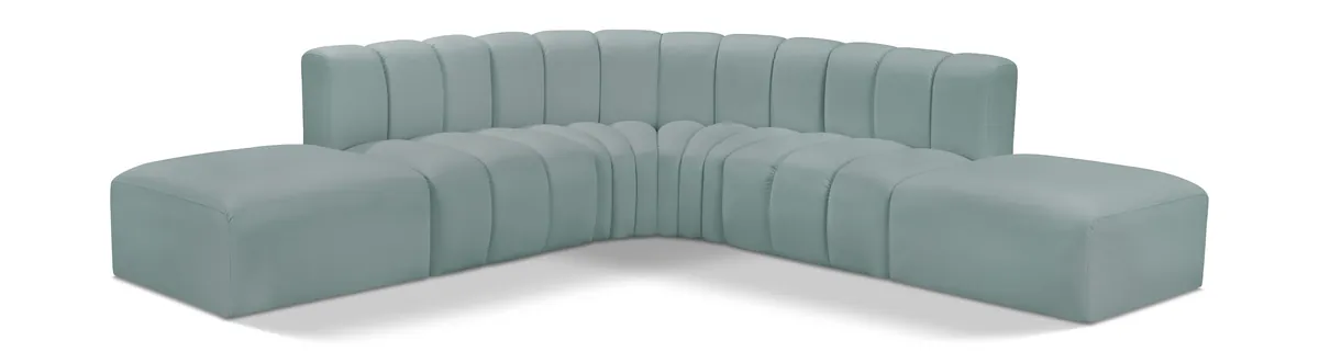 Arc - Faux Leather 6 Piece Corner Modular Sofa - Mint Green