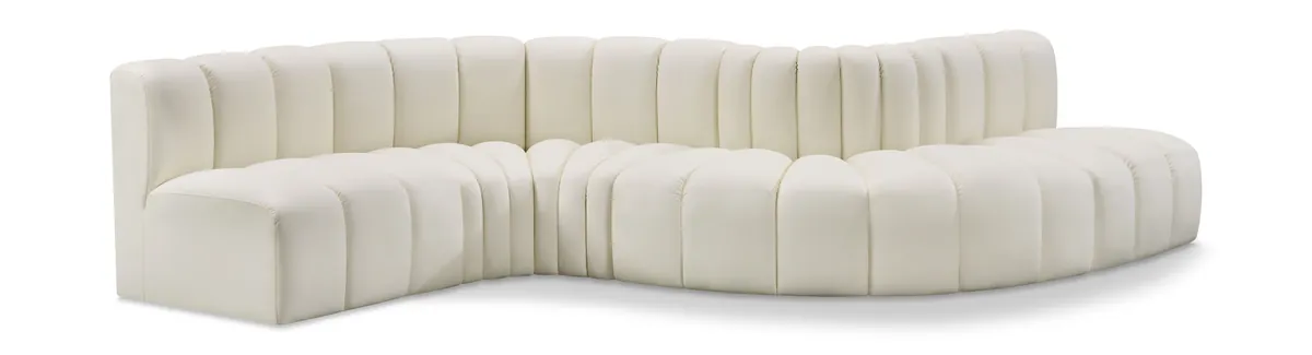 Arc - Faux Leather 6 Piece Curved Modular Sofa - Cream