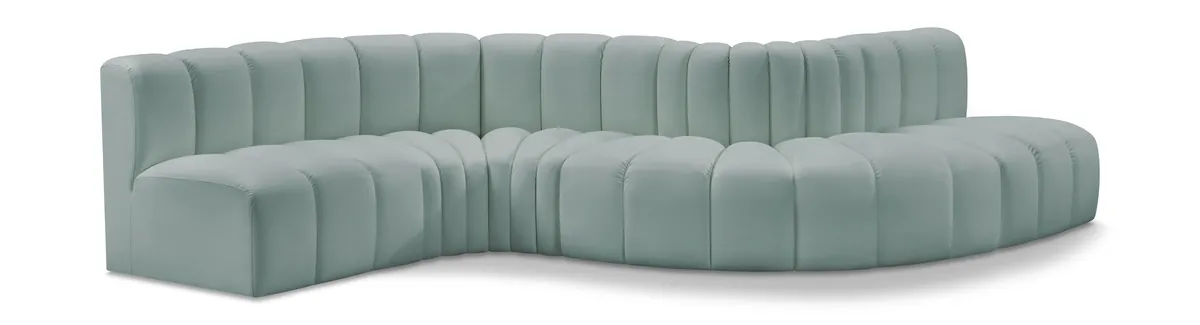 Arc - Faux Leather 6 Piece Curved Modular Sofa - Mint Green