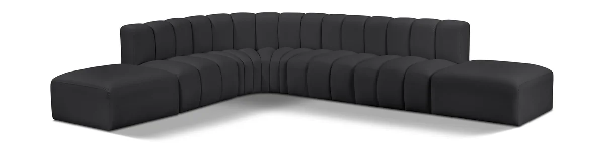 Arc - Faux Leather 7 Piece Corner Modular Sofa - Black