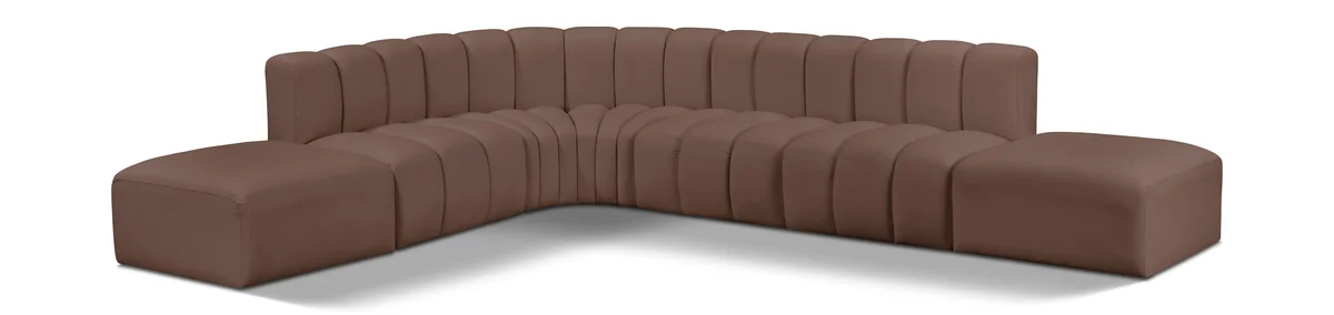 Arc - Faux Leather 7 Piece Corner Modular Sofa - Brown