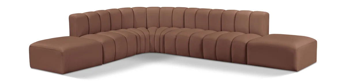 Arc - Faux Leather 7 Piece Corner Modular Sofa - Cognac