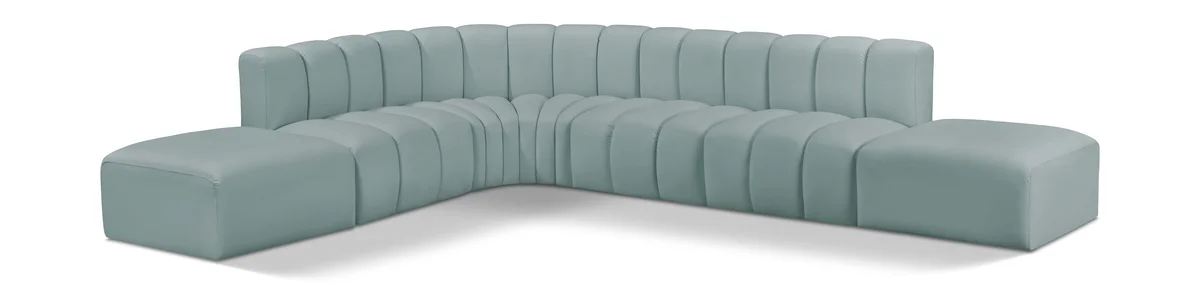 Arc - Faux Leather 7 Piece Corner Modular Sofa - Mint Green
