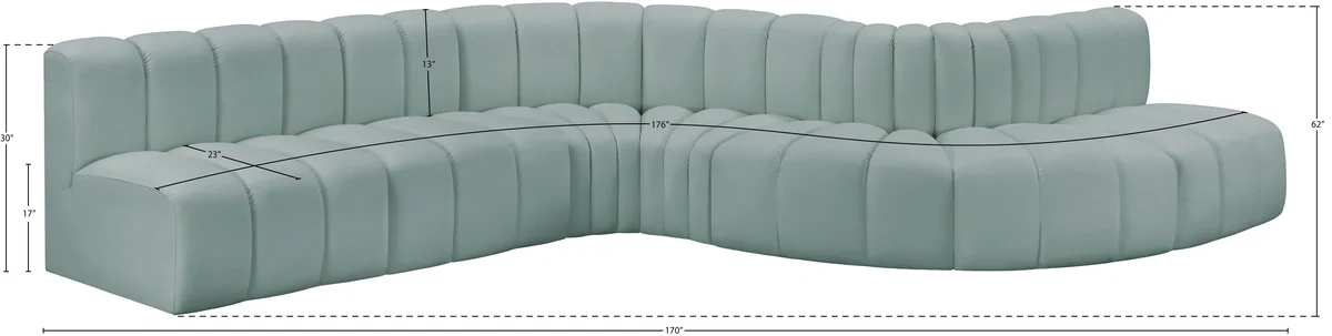 Arc - Faux Leather 7 Piece Modular Sofa - Mint Green - View 2