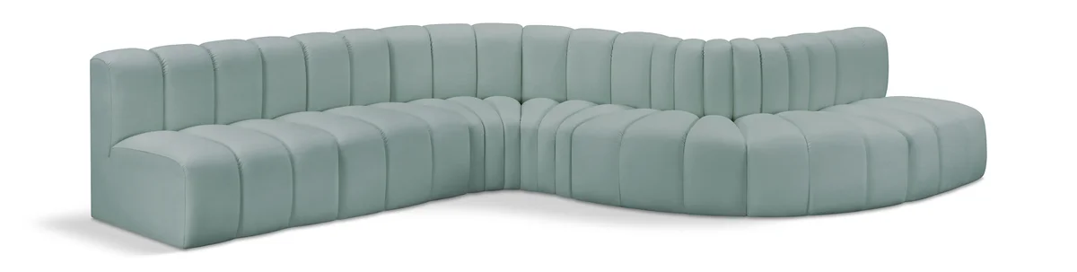 Arc - Faux Leather 7 Piece Modular Sofa - Mint Green
