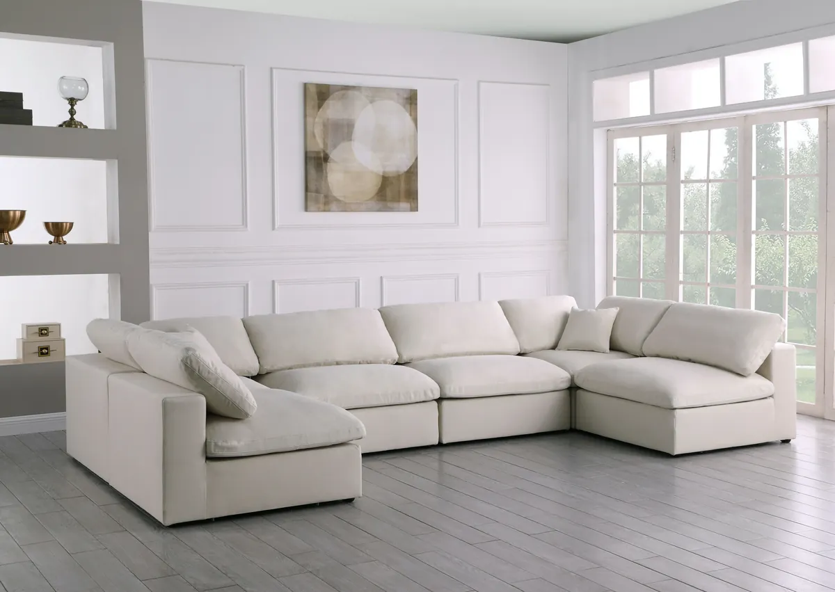 Plush - 6 Piece Modular U-Shaped Sectional - Cream - View 2