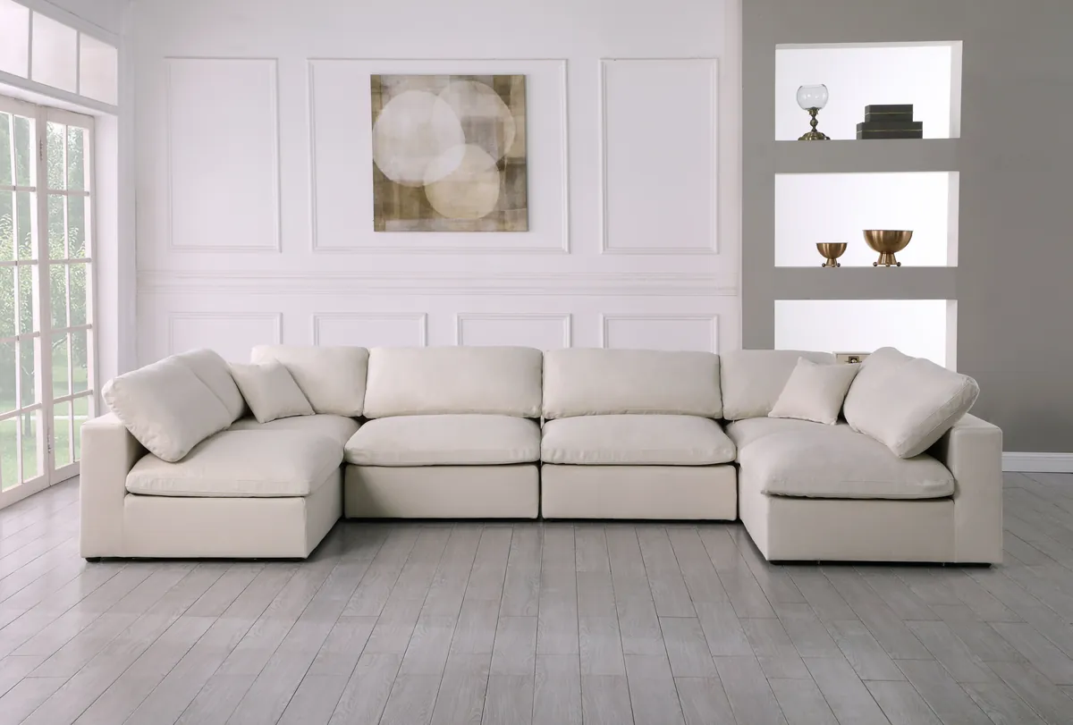 Plush - 6 Piece Modular U-Shaped Sectional - Cream