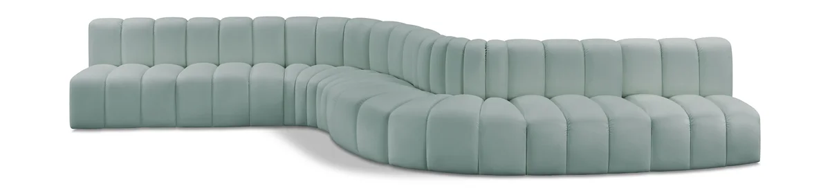 Arc - Faux Leather 8 Piece Curved Modular Sofa - Mint Green