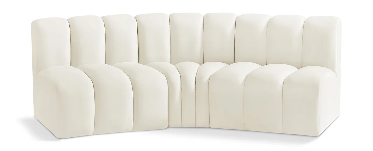 Arc - Velvet 3 Piece Modular Corner Sofa - Cream
